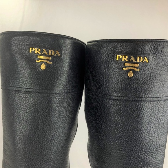 PRADA Boot Knee High Black Leather Riding Boot - Picture 6 of 8